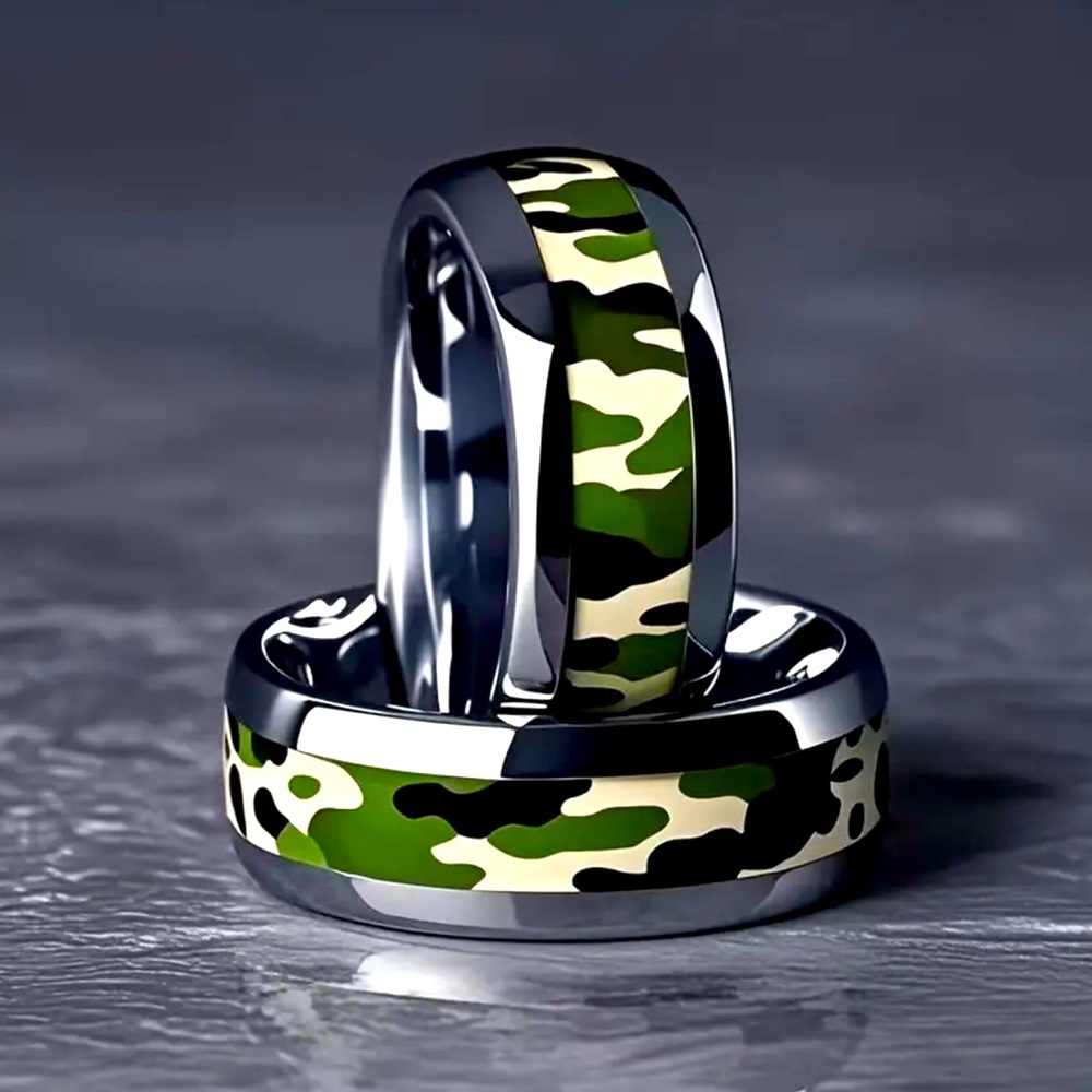 New camo Camouflage Pattern Ring wedding band silver cool military army style